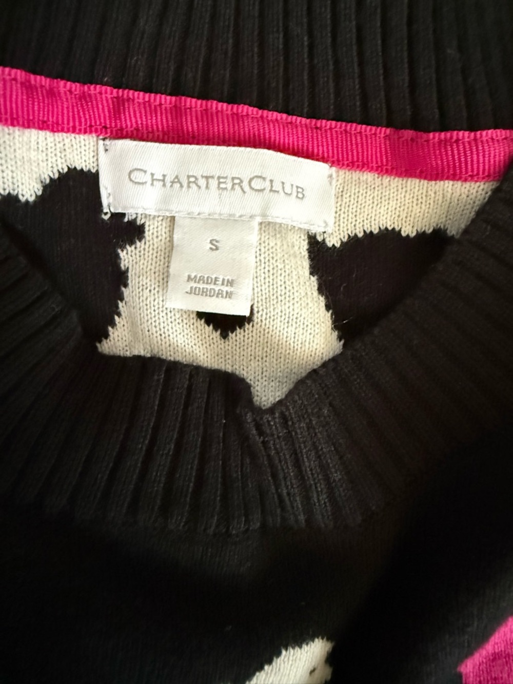 Charter Club Black Crewneck Sweater with White Sheep and Pink Accent - Picture 3 of 3